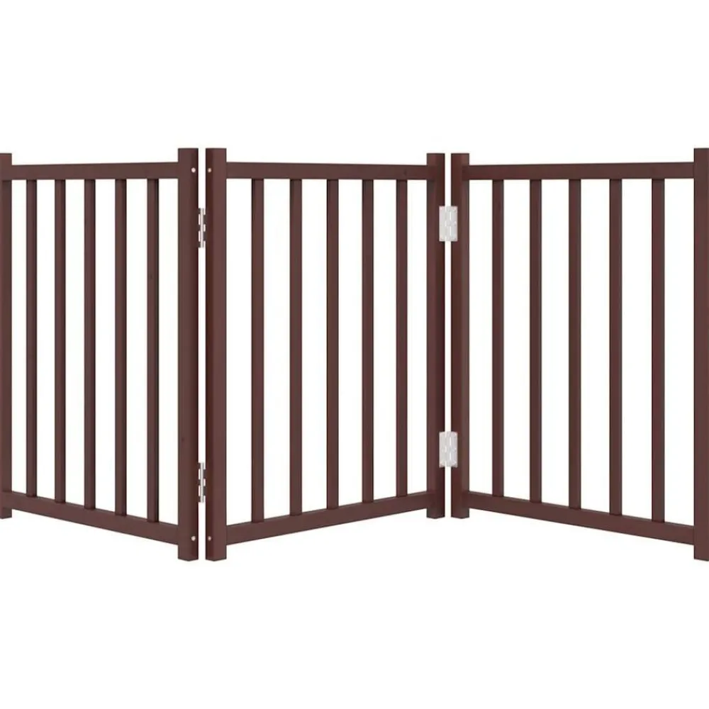 vidaXL Productos Para Mascotas-Puerta de perros plegable 3 paneles madera abeto marrón 150 cm