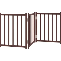 vidaXL Productos Para Mascotas-Puerta de perros plegable 3 paneles madera abeto marrón 150 cm