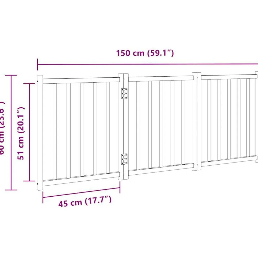 vidaXL Productos Para Mascotas-Puerta de perros plegable 3 paneles madera abeto marrón 150 cm
