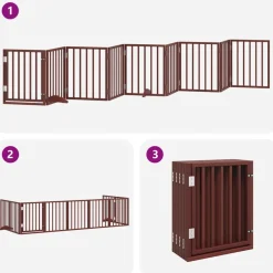 vidaXL Puerta de perros plegable 9 paneles madera álamo marrón 450 cm Marrón Clearance