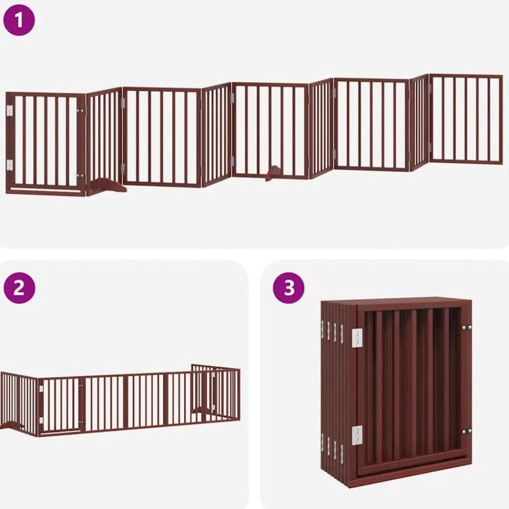 vidaXL Puerta de perros plegable 9 paneles madera álamo marrón 450 cm Marrón Clearance