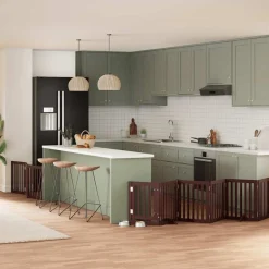 vidaXL Puerta de perros plegable 9 paneles madera álamo marrón 450 cm Marr&oacute;n Outlet