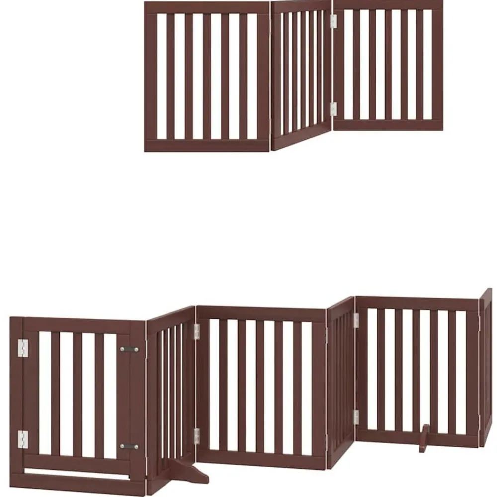 vidaXL Puerta de perros plegable 9 paneles madera álamo marrón 450 cm Marrón Outlet