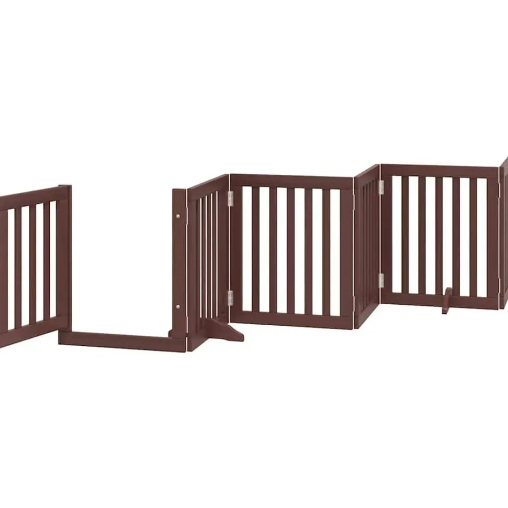 vidaXL Puerta de perros plegable 9 paneles madera álamo marrón 450 cm Marrón Outlet
