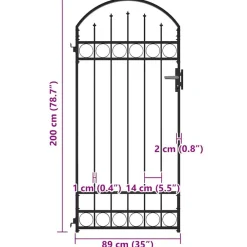 vidaXL Vallas De Jardín-Puerta de valla Assen con arco superior de acero, 89x200 cm, negro