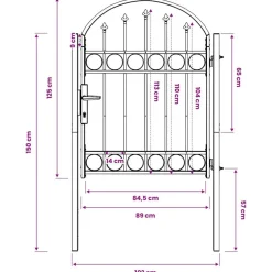 vidaXL Vallas De Jardín-Puerta de valla Assen con arco superior de acero, 102 x 125 cm, negro