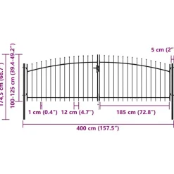 vidaXL Puerta de valla de doble puerta Woerden con punta de lanza 400x174,5 cm New
