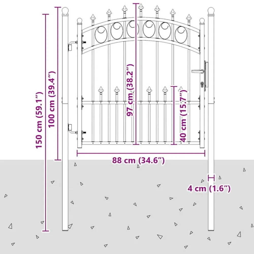 vidaXL Puerta de valla Emmen con pinchos de acero, 104x87 cm, Negro New