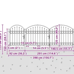 vidaXL Vallas De Jardín-Puerta de valla jardín con parte superior arqueada 400 x 175 cm