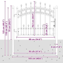 vidaXL Puerta de valla Kampen con punta de lanza negra, 103x75 cm, acero Hot