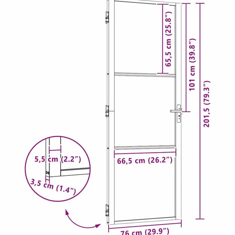 vidaXL Puerta de Vidrio Calado 76 x 3.5 x 201.5 cm Aluminio Negro Clearance