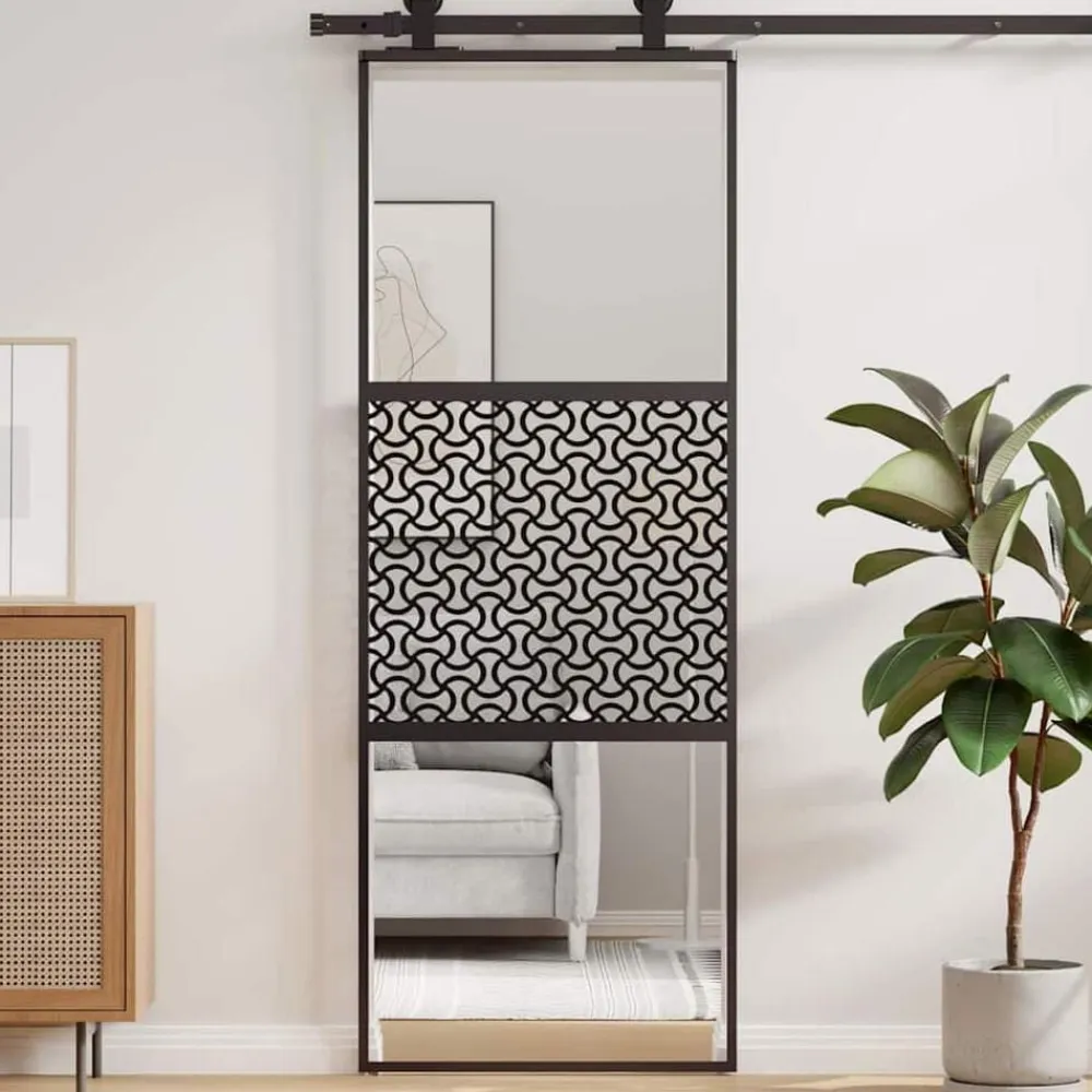 vidaXL Puerta de Vidrio Calado Negro 90 x 2 x 205 cm Aluminio Clearance