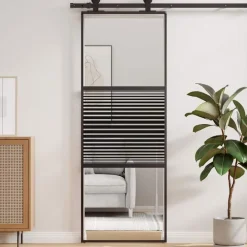 vidaXL Materiales De Construcción-Puerta de Vidrio Rayado Negro 90 x 2 x 205 cm Aluminio