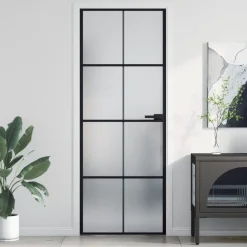 vidaXL Materiales De Construcción-Puerta interior delgada negra vidrio y aluminio 76x201,5 cm