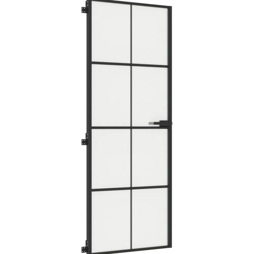 vidaXL Materiales De Construcción-Puerta interior delgada negra vidrio y aluminio 76x201,5 cm
