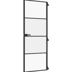 vidaXL Materiales De Construcción-Puerta interior delgada negra vidrio y aluminio 76x201,5 cm