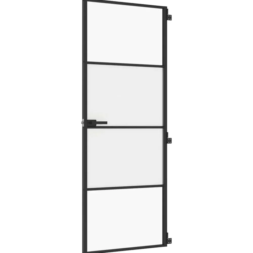 vidaXL Materiales De Construcción-Puerta interior delgada negra vidrio y aluminio 76x201,5 cm