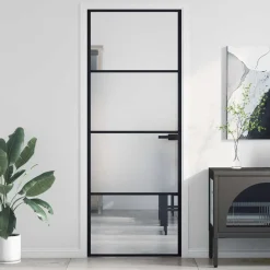 vidaXL Materiales De Construcción-Puerta interior delgada negra vidrio y aluminio 76x201,5 cm