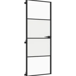 vidaXL Materiales De Construcción-Puerta interior delgada negra vidrio y aluminio 76x201,5 cm