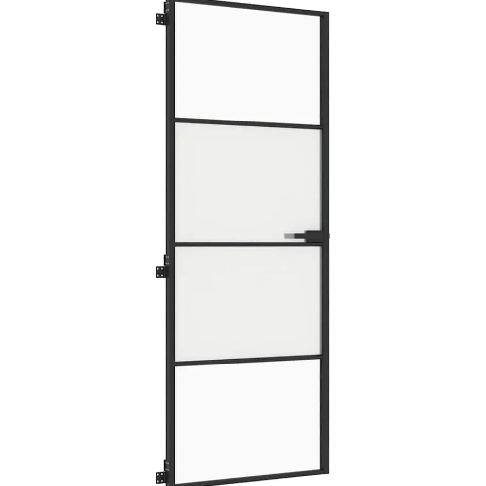 vidaXL Materiales De Construcción-Puerta interior delgada negra vidrio y aluminio 76x201,5 cm