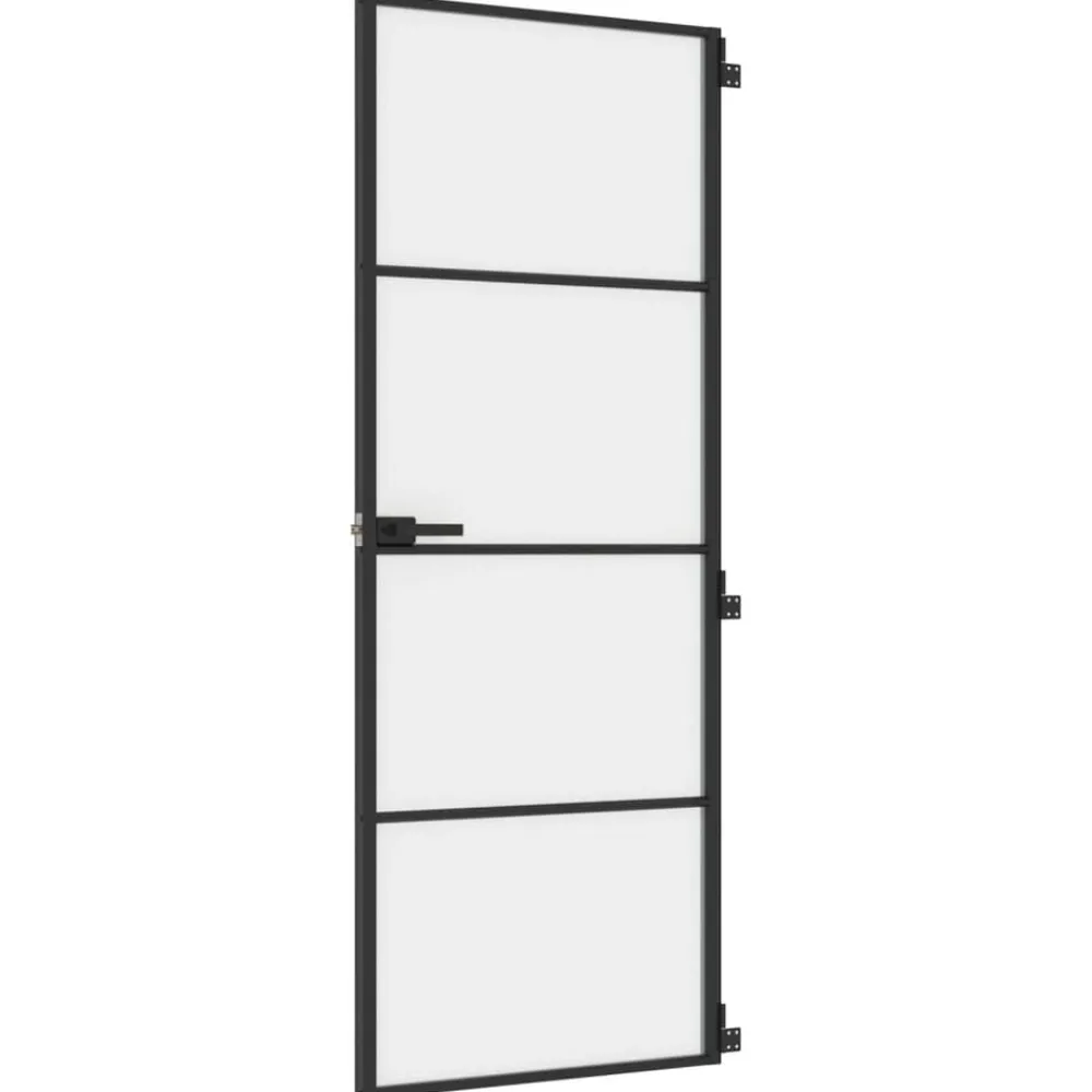 vidaXL Materiales De Construcción-Puerta interior delgada negra vidrio y aluminio 76x201,5 cm
