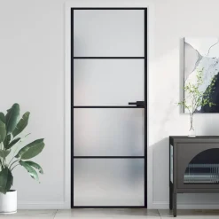 vidaXL Materiales De Construcción-Puerta interior delgada negra vidrio y aluminio 76x201,5 cm