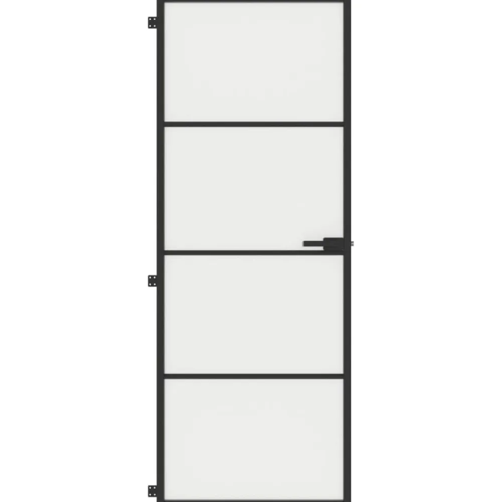 vidaXL Materiales De Construcción-Puerta interior delgada negra vidrio y aluminio 76x201,5 cm
