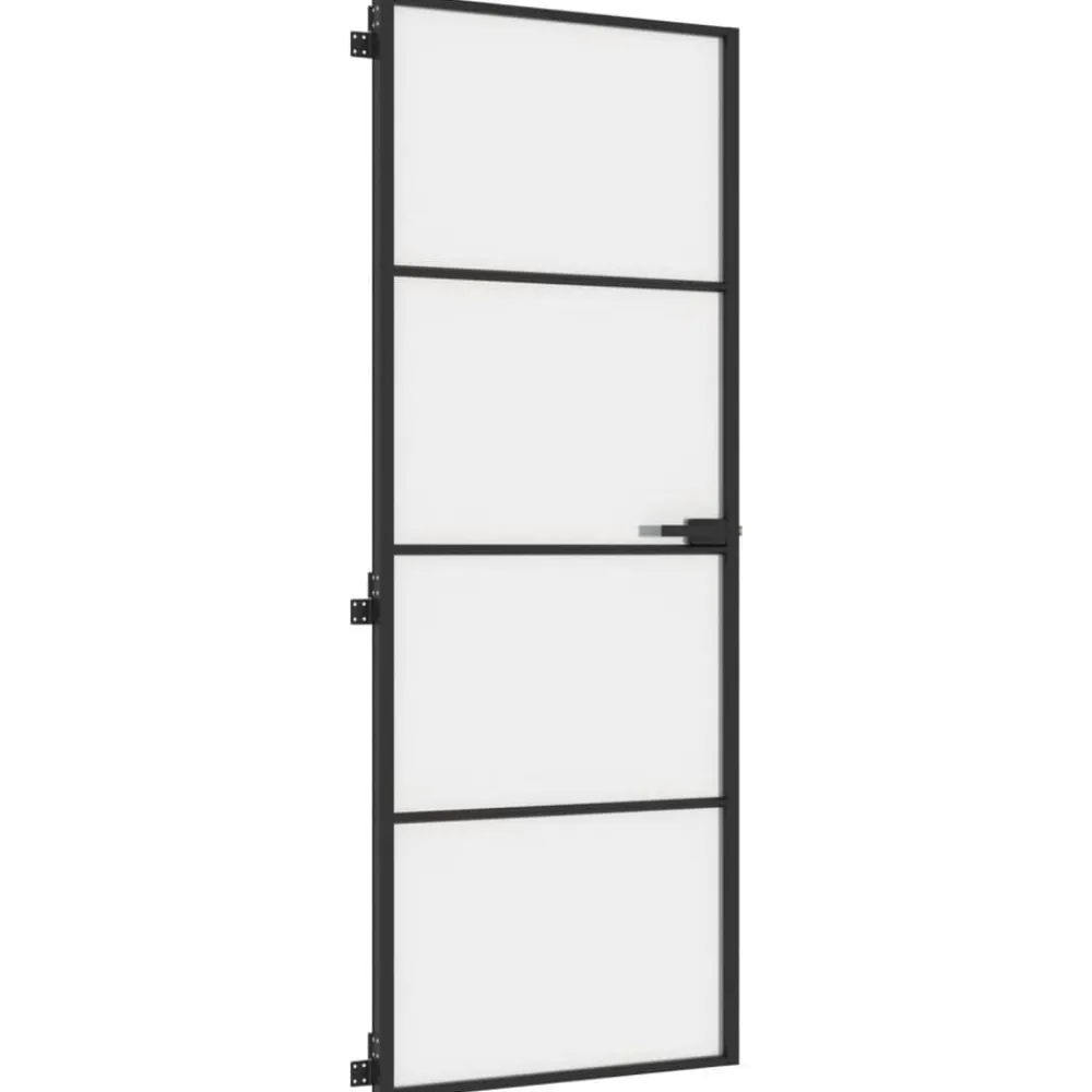 vidaXL Materiales De Construcción-Puerta interior delgada negra vidrio y aluminio 76x201,5 cm