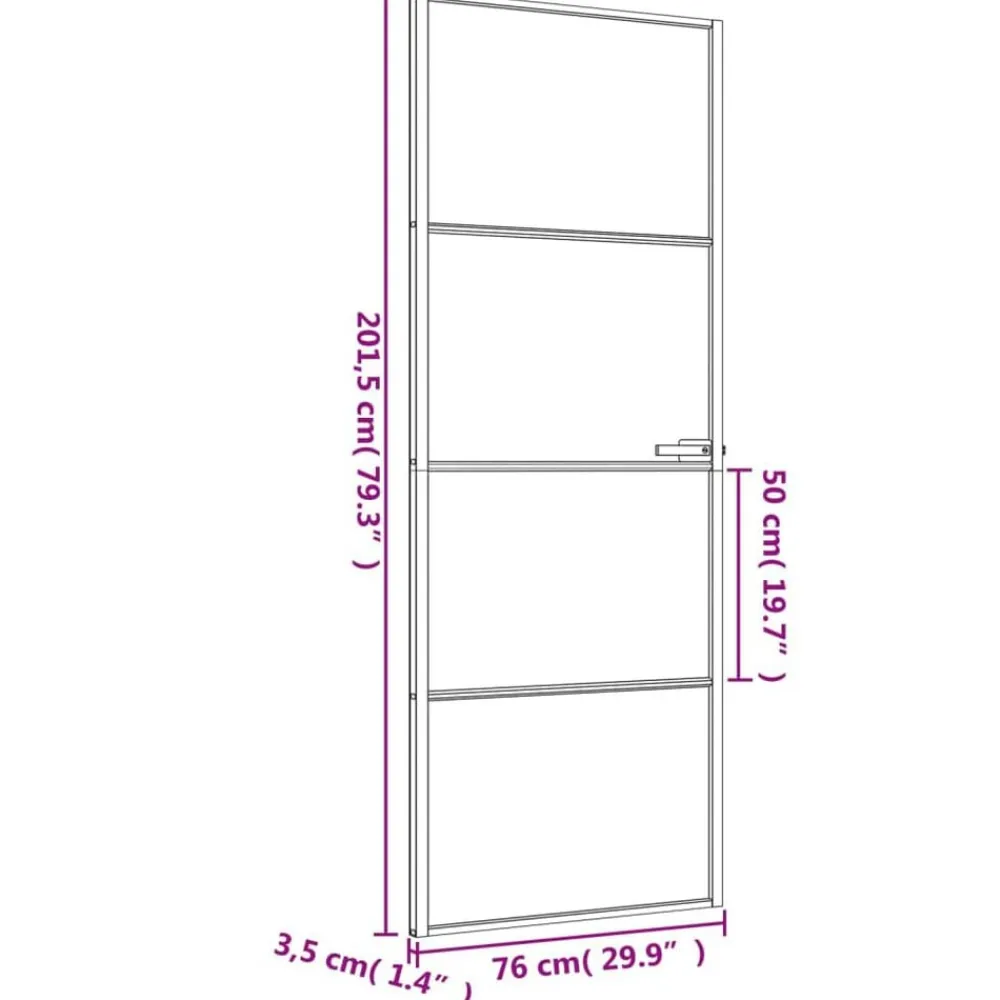 vidaXL Materiales De Construcción-Puerta interior delgada negra vidrio y aluminio 76x201,5 cm
