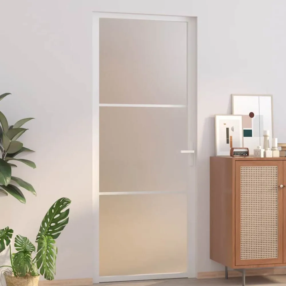 vidaXL Puerta interior de vidrio y aluminio blanco mate 83x201,5 cm Blanco y escarcha