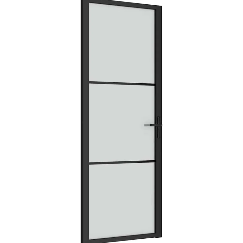 vidaXL Puerta interior de vidrio y aluminio negro mate 76x201,5 cm Negro y escarcha Clearance