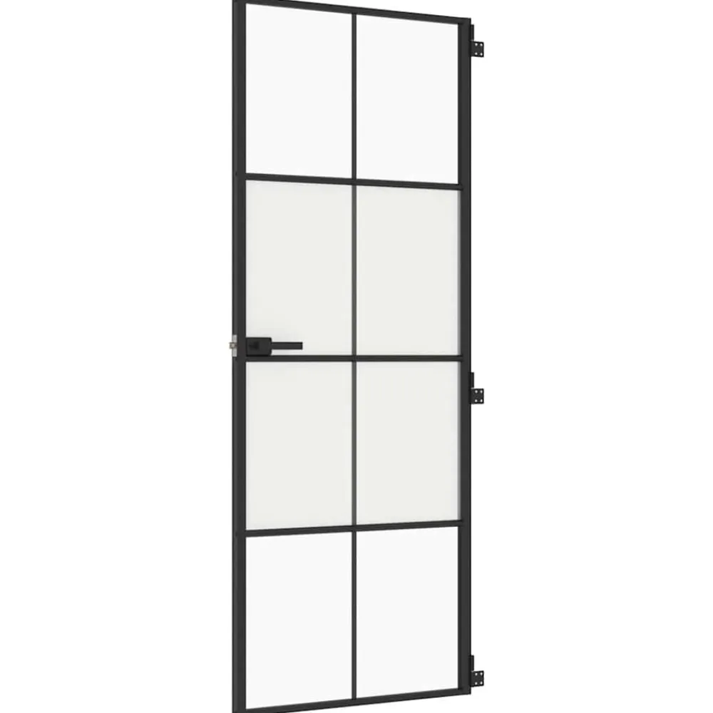 vidaXL Materiales De Construcción-Puerta interior delgada negra vidrio y aluminio 76x201,5 cm