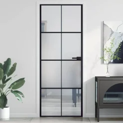 vidaXL Materiales De Construcción-Puerta interior delgada negra vidrio y aluminio 76x201,5 cm