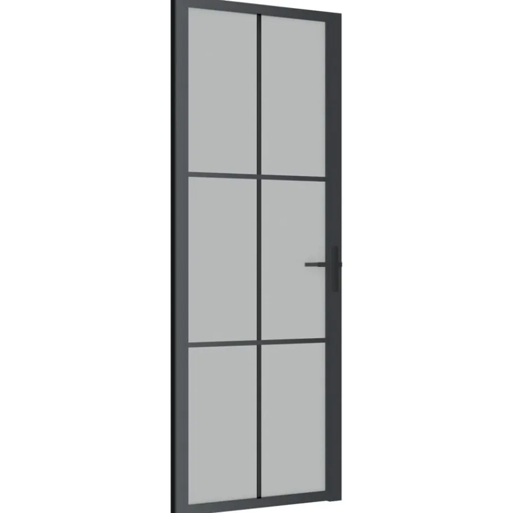 vidaXL Puerta interior de vidrio y aluminio negro mate 76x201,5 cm Negro y escarcha Hot