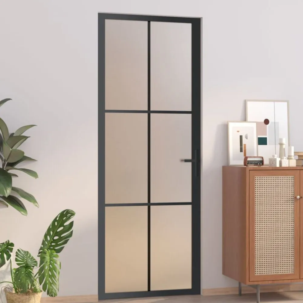 vidaXL Puerta interior de vidrio y aluminio negro mate 76x201,5 cm Negro y escarcha Hot