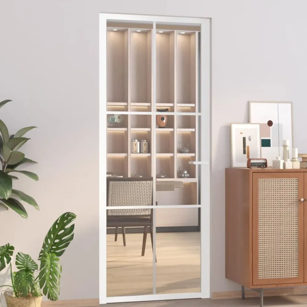 vidaXL Materiales De Construcción-Puerta interior vidrio EGS y aluminio blanco 83x201,5 cm