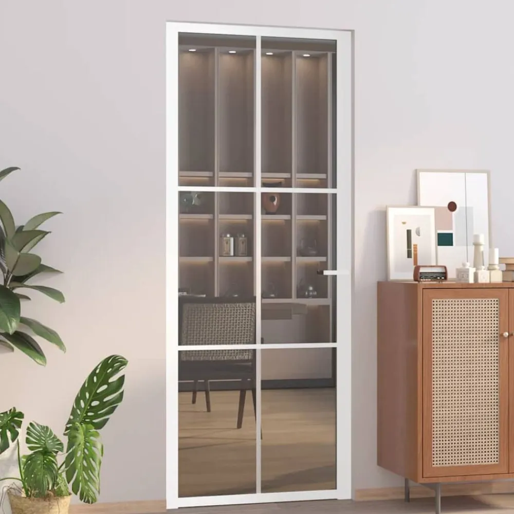 vidaXL Puerta interior vidrio EGS y aluminio blanco 83x201,5 cm Blanco y transparente oscuro Discount