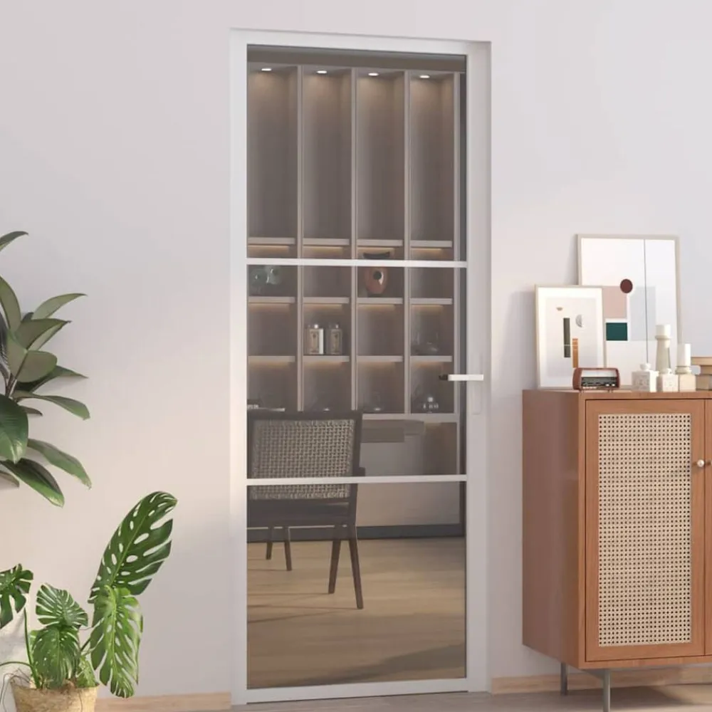 vidaXL Puerta interior vidrio EGS y aluminio blanco 83x201,5 cm Blanco y transparente oscuro Sale