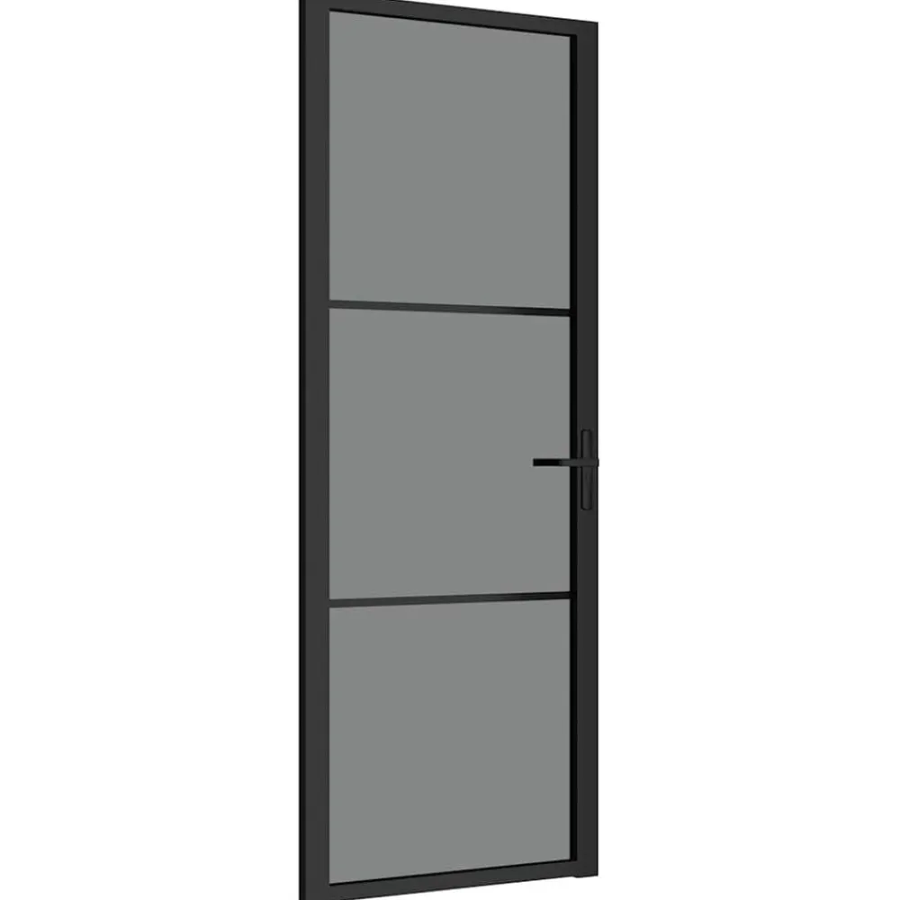 vidaXL Puerta interior vidrio EGS y aluminio negro 76x201,5 cm Negro y transparente oscuro Hot