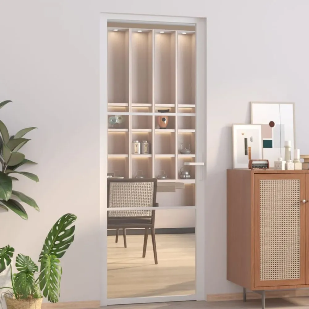 vidaXL Materiales De Construcción-Puerta interior vidrio EGS y aluminio blanco 76x201,5 cm