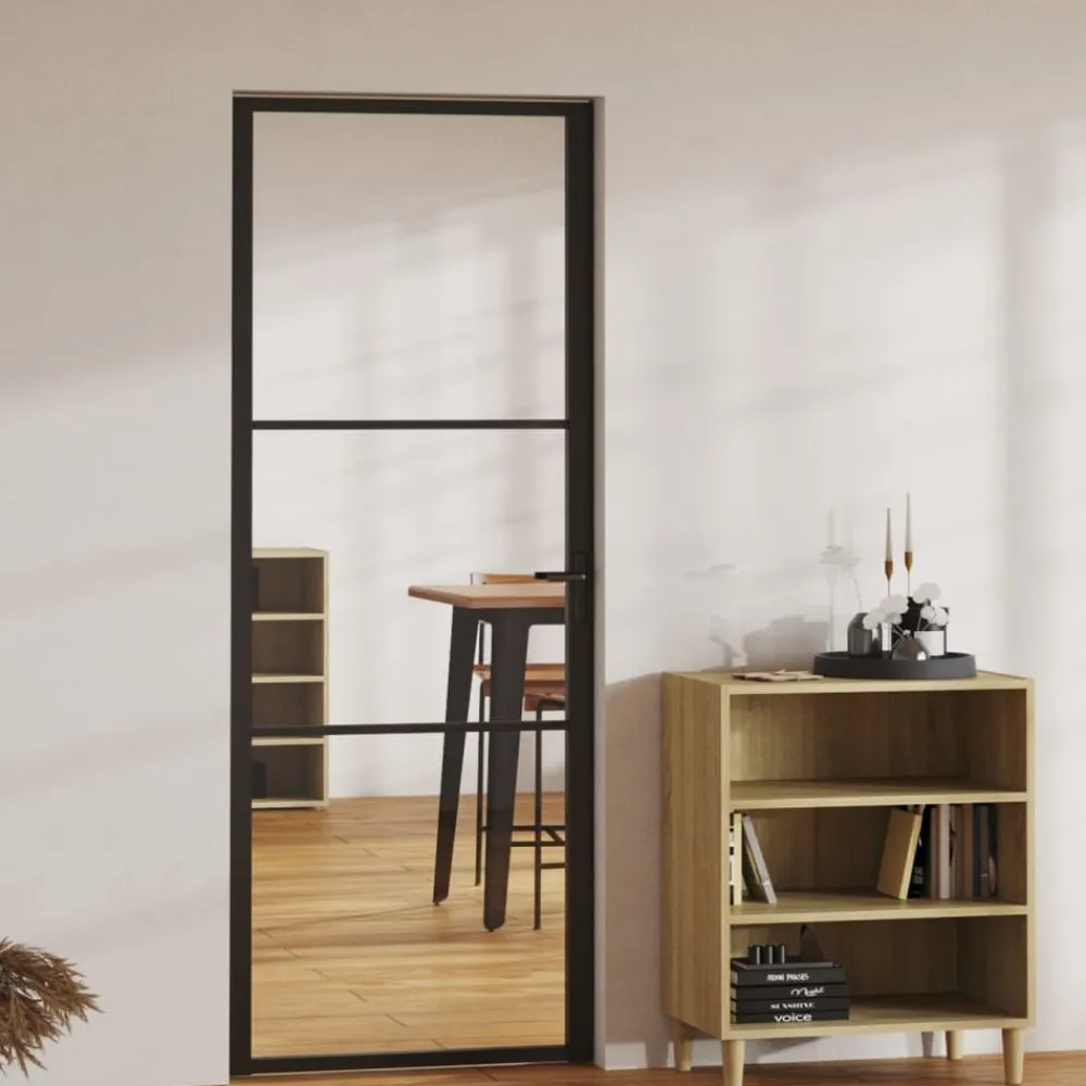 vidaXL Puerta interior vidrio ESG y aluminio negro 76x201,5 cm Negro y transparente Online
