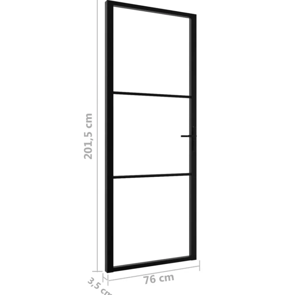 vidaXL Puerta interior vidrio ESG y aluminio negro 76x201,5 cm Negro y transparente Online