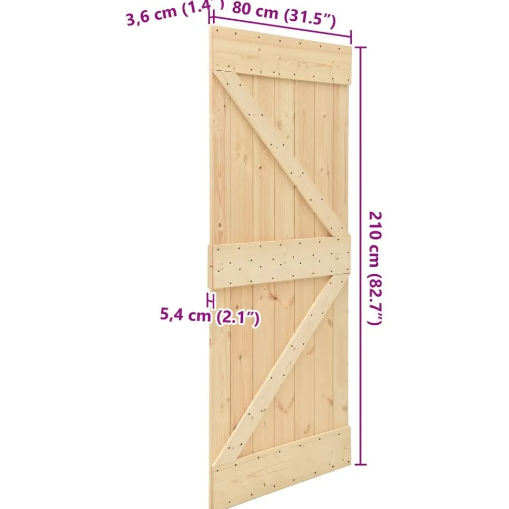 vidaXL Puerta NARVIK 80 x 210 cm Madera de Pino Sólido Natural New
