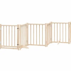 vidaXL Puerta para perros plegable 9 paneles madera de álamo 450 cm Natural Sale