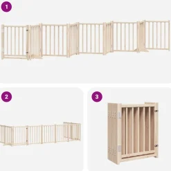 vidaXL Puerta para perros plegable 9 paneles madera de álamo 450 cm Natural Sale