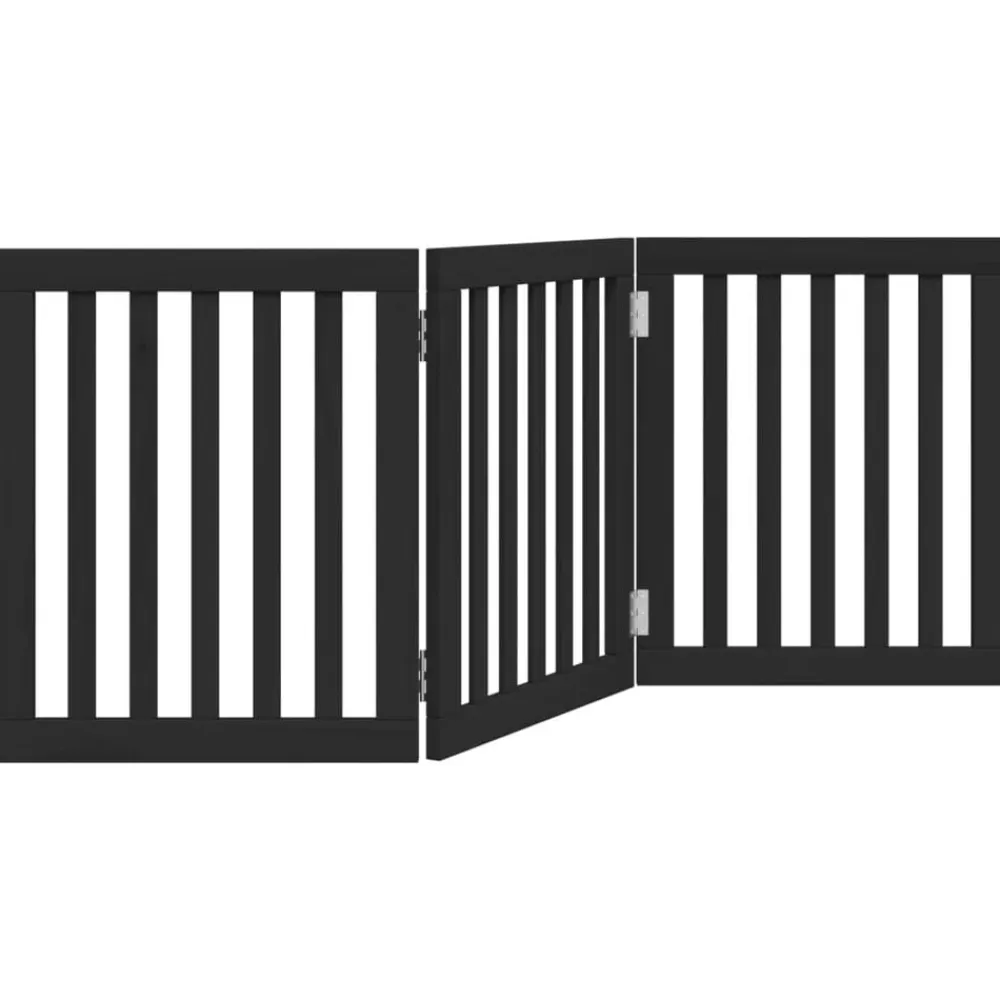 vidaXL Puerta para perros plegable 3 paneles madera álamo negra 150 cm Negro Clearance