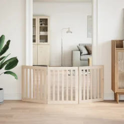 vidaXL Productos Para Mascotas-Puerta para perros plegable de 3 paneles, 150 cm, madera de álamo