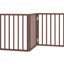 vidaXL Productos Para Mascotas-Puerta para perros plegable 3 paneles madera álamo marrón 150cm