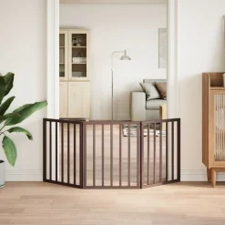 vidaXL Productos Para Mascotas-Puerta para perros plegable 3 paneles madera álamo marrón 150cm