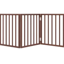 vidaXL Productos Para Mascotas-Puerta para perros plegable 3 paneles madera álamo marrón 150cm